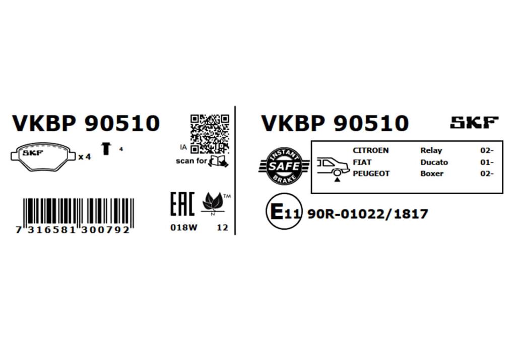 Jogo de 4 pastilhas de travão SKF ref. VKBP 90510